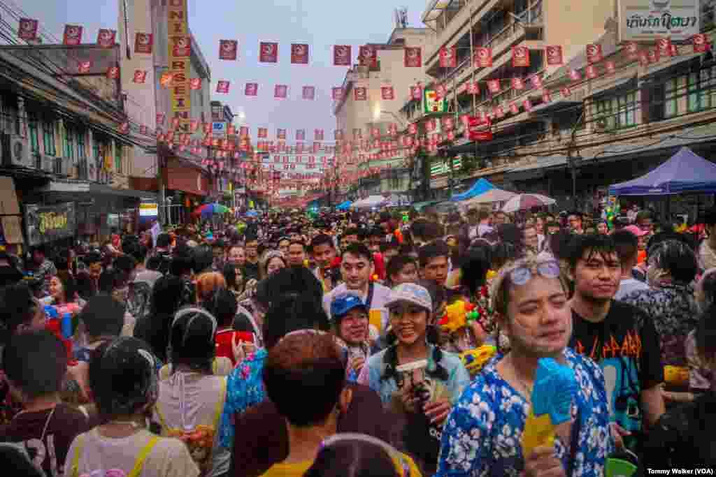 Thousands celebrate Songkran at the backpacker-haven Khao San Road, Bangkok, April 13, 2024.