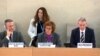 나다 알나시프 유엔 인권최고대표사무소(OHCHR) 부대표가 20일 스위스 제네바에서 열린 유엔인권이사회 회의에서 발언하고 있다.