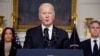 Prezidan Joe Biden ak Vis Prezidan Kamala Harris ak Sekrete Deta Antony Blinken bo kote li, pale sou konfli Izrael ak Hamas la nan Lamezonblanch, 10 Oktob, 2023 nan Washington.