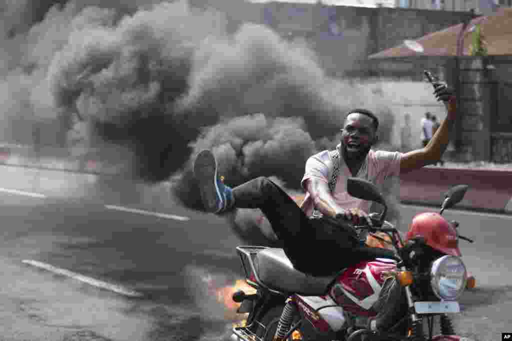 People protest in Kinshasa, Jan. 28, 2025, against the Rwanda-backed M23 rebels' advances into eastern Congo's capital Goma.