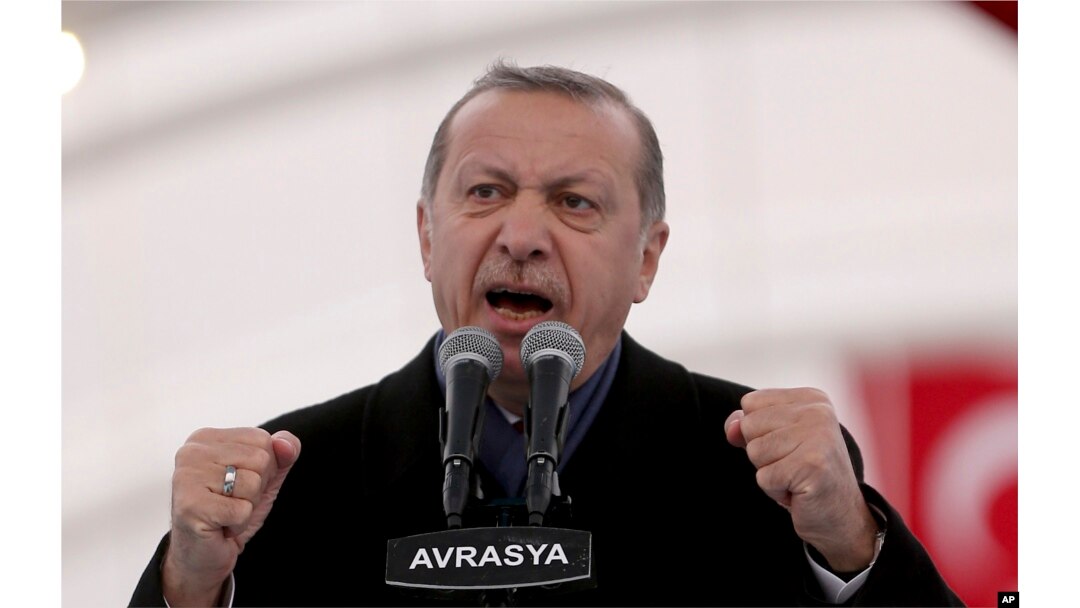 Turkey's President Recep Tayyip Erdogan speaks during the opening ceremony of the Eurasia Tunnel in Istanbul, Dec, 20, 2016.