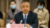 资料照：中国新疆维吾尔自治区副主席吐尼亚孜在一个记者会上讲话（2021年9月30日）