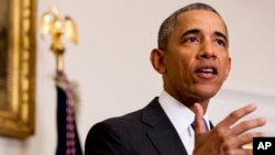 President Barack Obama speaks about the release of Americans by Iran, Jan. 17, 2016, in the Cabinet Room of the White House in Washington.