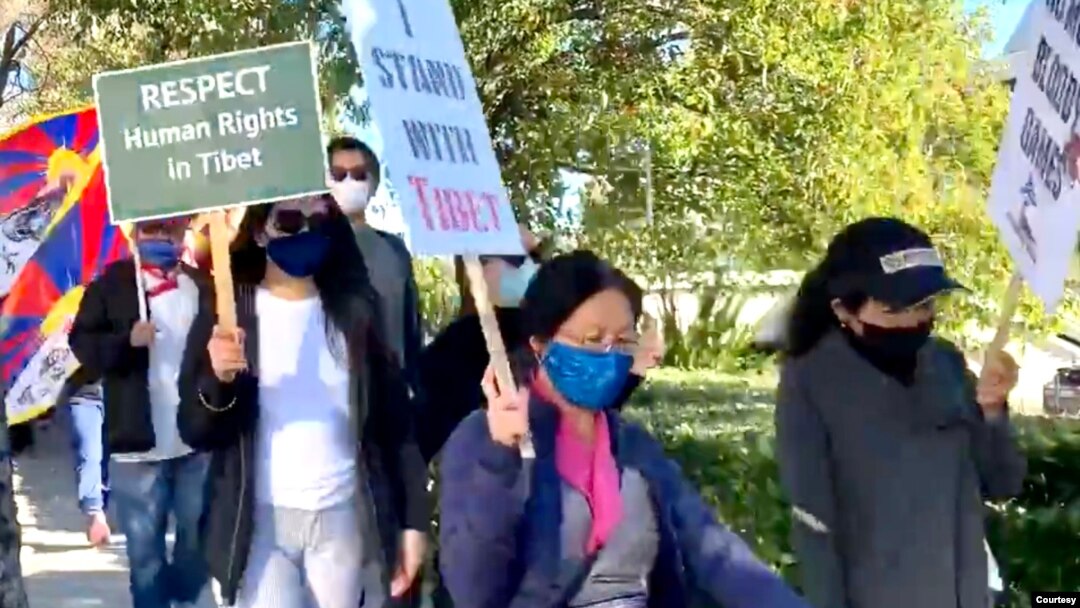包括藏人在內的十五個團體，12月10日在舊金山舉行抗議，呼籲基於人權原因抵制北京冬奧。（照片由國際西藏網絡指導委員會提供）