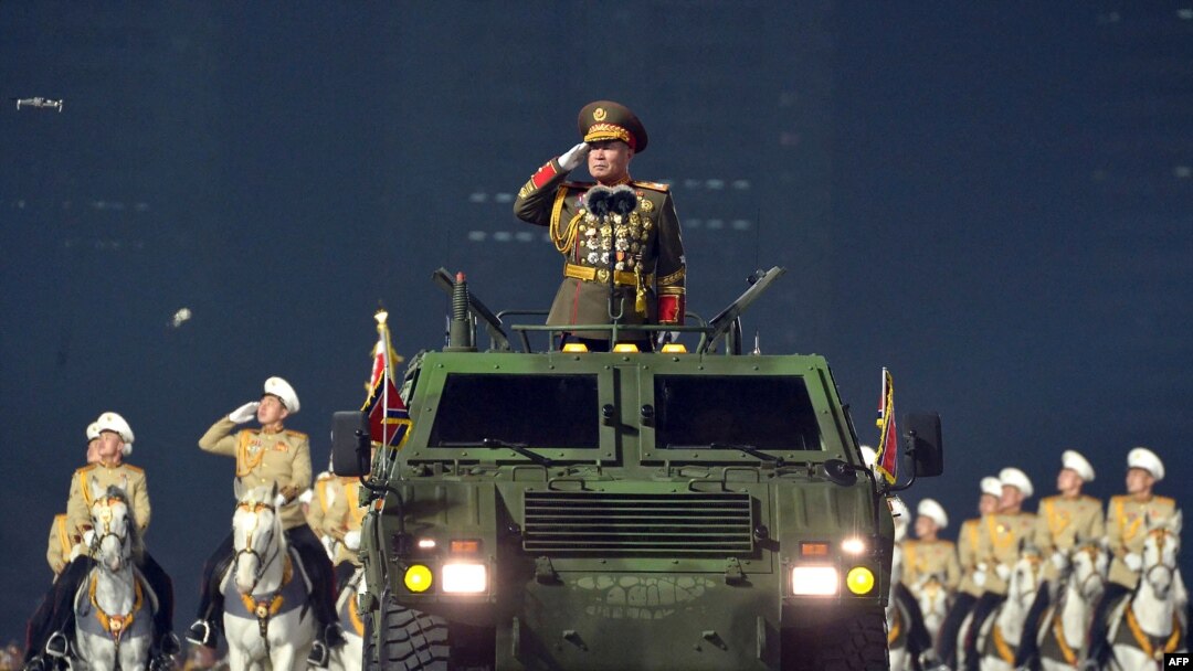 北韓軍隊頭號將領朴正天元帥在平壤舉行的閱軍儀式上。（2021年1月14日）
