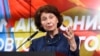 North Macedonian President-elect Gordana Siljanovska-Davkova of the right-wing VMRO-DPMNE party celebrates her election victory in Skopje on May 8, 2024.