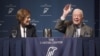 Former U.S. President Jimmy Carter gestures as he answers questions during "A Conversation with the Carters," as wife Rosalynn Carter looks on during the annual public event at The Carter Center in Atlanta, Georgia.