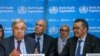 Katibu Mkuu Antonio Guterres akiwa na Mkuu wa Shirika la Afya Duniani Tedros Adhanom Ghebreyesus (kulia) makao makuu ya WHO, Geneva, Uswiz, Februari 24, 2020. (Salvatore