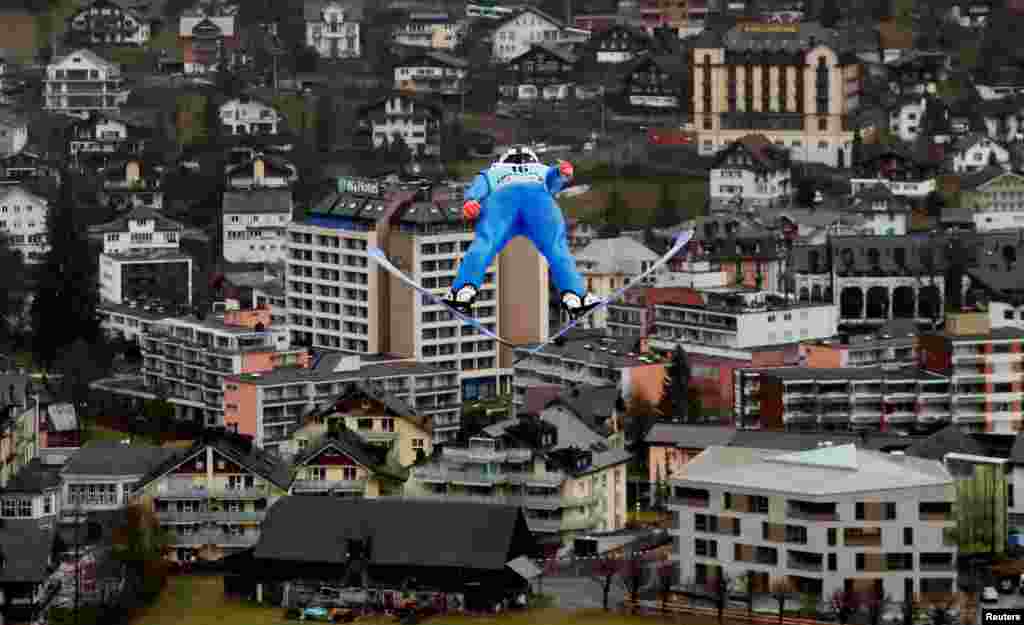 South Korea's Seou Choi competes during the during the Ski Jumping World Cup competition in Engelberg, Switzerland.