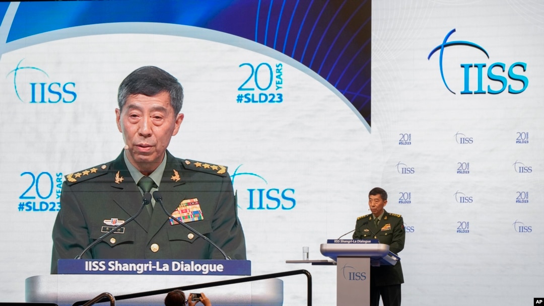 中國國務委員兼國防部長李尚福6月4日在香格里拉安全對話會上發言。