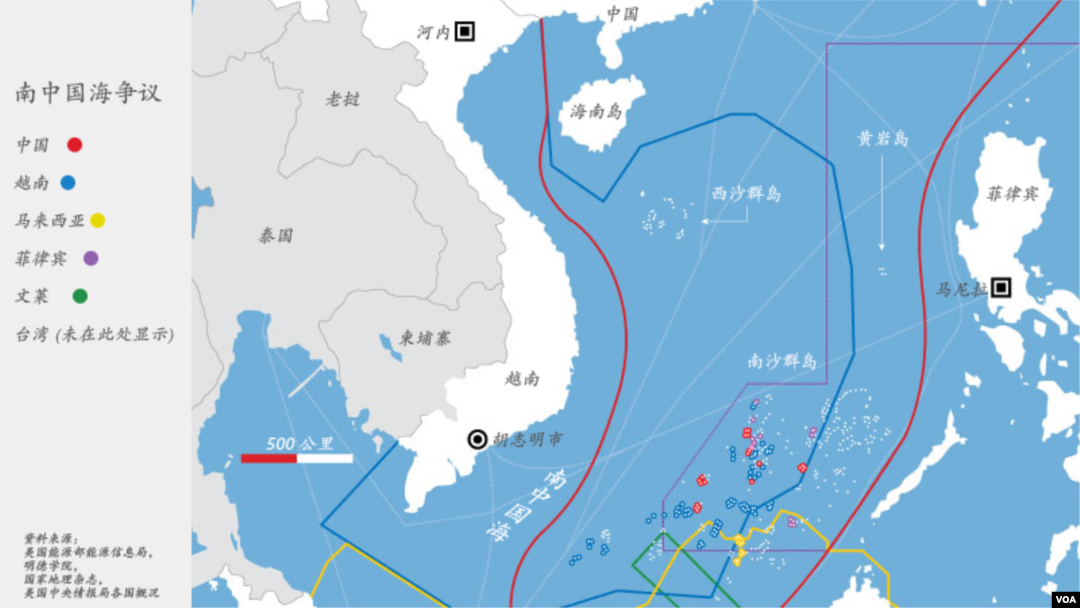各國南中國海主權要求範圍示意圖