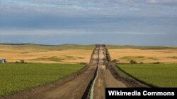 The Dakota Access Pipeline being installed between farms, as seen from 50th Avenue in New Salem, North Dakota, 25 August 2016