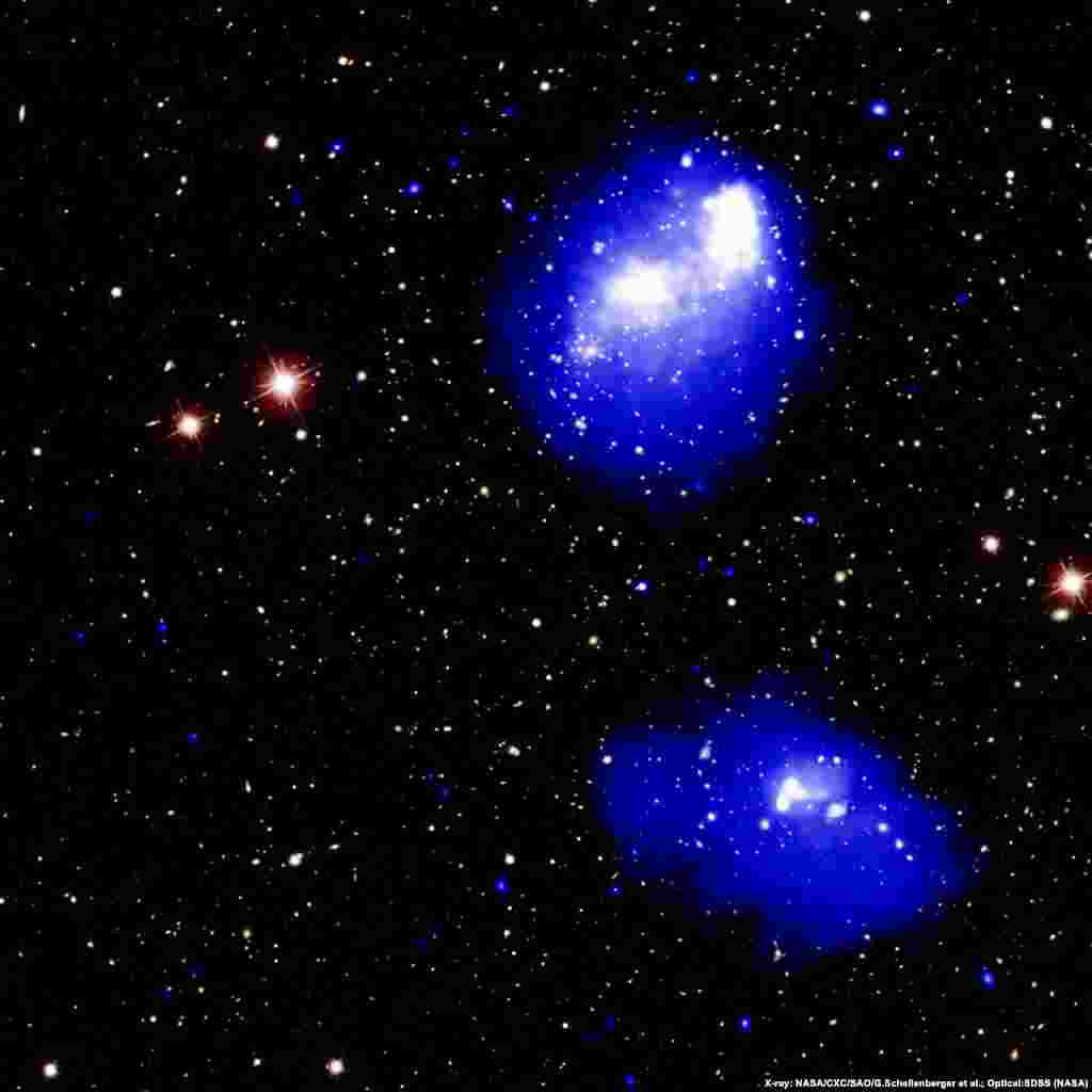 Astronomers using data from NASA's Chandra X-ray Observatory and other telescopes have put together a detailed map of a rare collision between four galaxy clusters. Eventually all four clusters — each with a mass of at least several hundred trillion times that of the Sun — will merge to form one of the most massive objects in the universe.