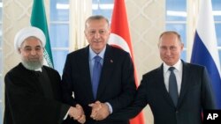 Президенты Ирана, Турции и России на саммите в Анкаре. 16 сентября 2019. 