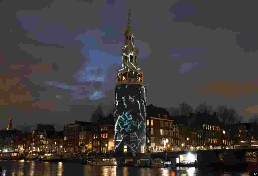 A light art work titled "The Cracks" by Karolina Howorko is seen during the Amsterdam Light Festival in Amsterdam, Netherlands.