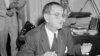 FILE - In this July 30, 1954, file photo, then-Sen. Lyndon Johnson, D-Texas, holds news conference in Washington. 