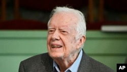 Former President Jimmy Carter teaches Sunday school at Maranatha Baptist Church in Plains, Georgia, Nov. 3, 2019.