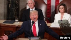 Rais wa Marekani Donald Trump akitoa hotuba yake ya tatu ya Hali ya Taifa.