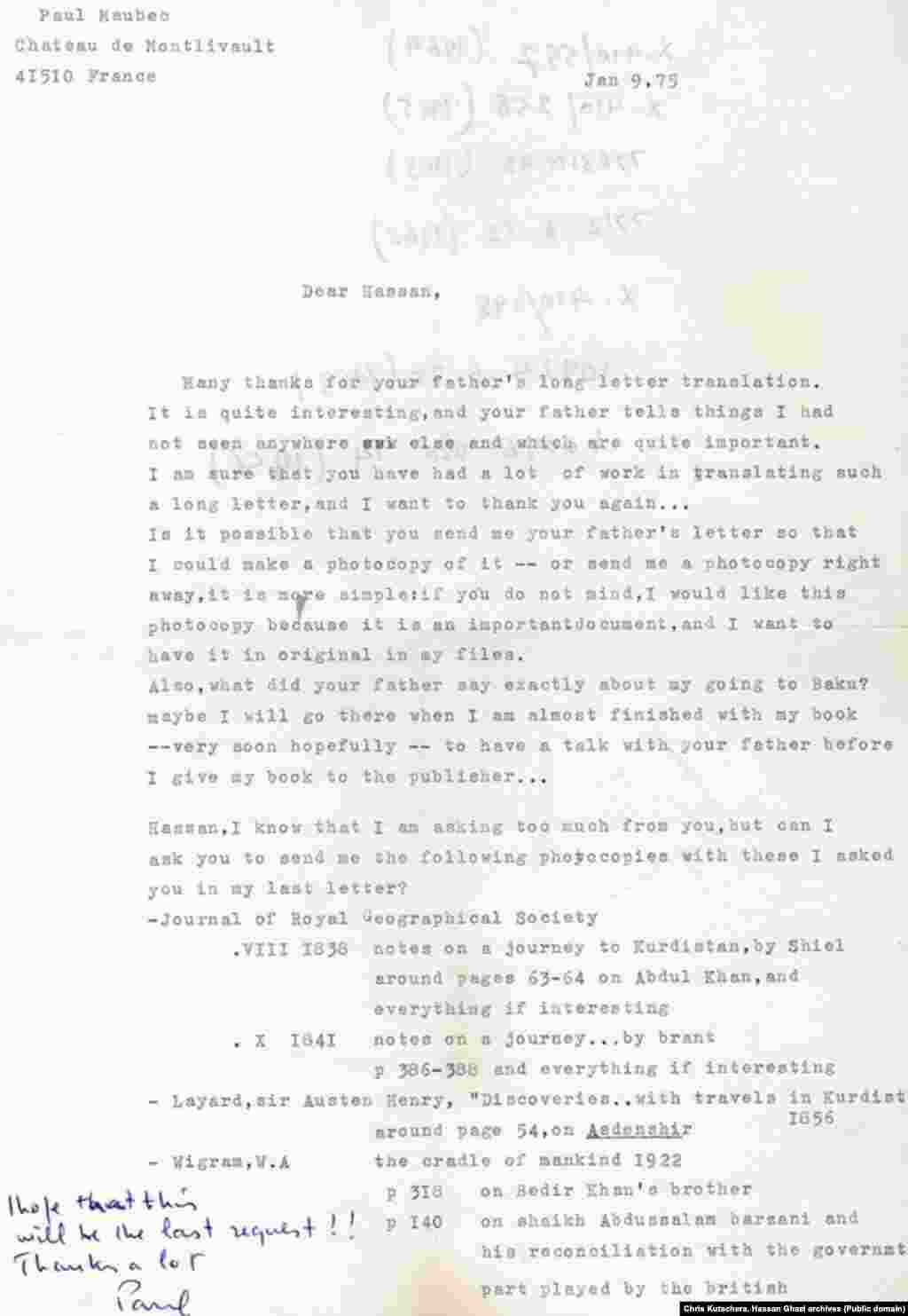  One of the letters from Paul Maubec ( Chris Kutschera) to Hassan Ghazi (Qazi) Chris Kutschera Photos