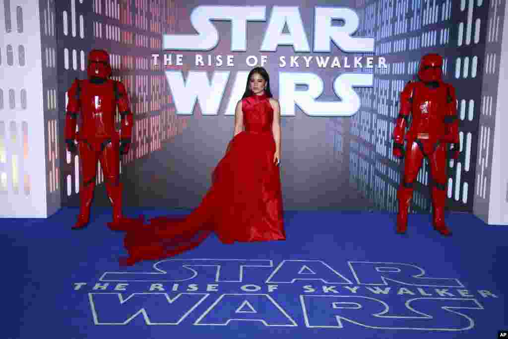 Actress Kelly Marie Tran poses for photographers upon arrival at the premiere for the film "Star Wars: The Rise of Skywalker," in central London.