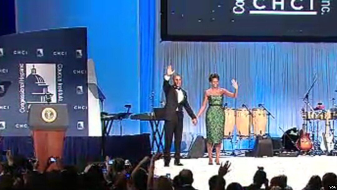 El presidente Obama y su esposa, la primera dama, Michelle Obama en la apertura de la Gala del Instituto del Caucus Hispano del Congreso en Washington.