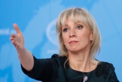 FILE - Russian Foreign Ministry spokeswoman Maria Zakharova reacts during a news conference in Moscow, Jan. 16, 2019.