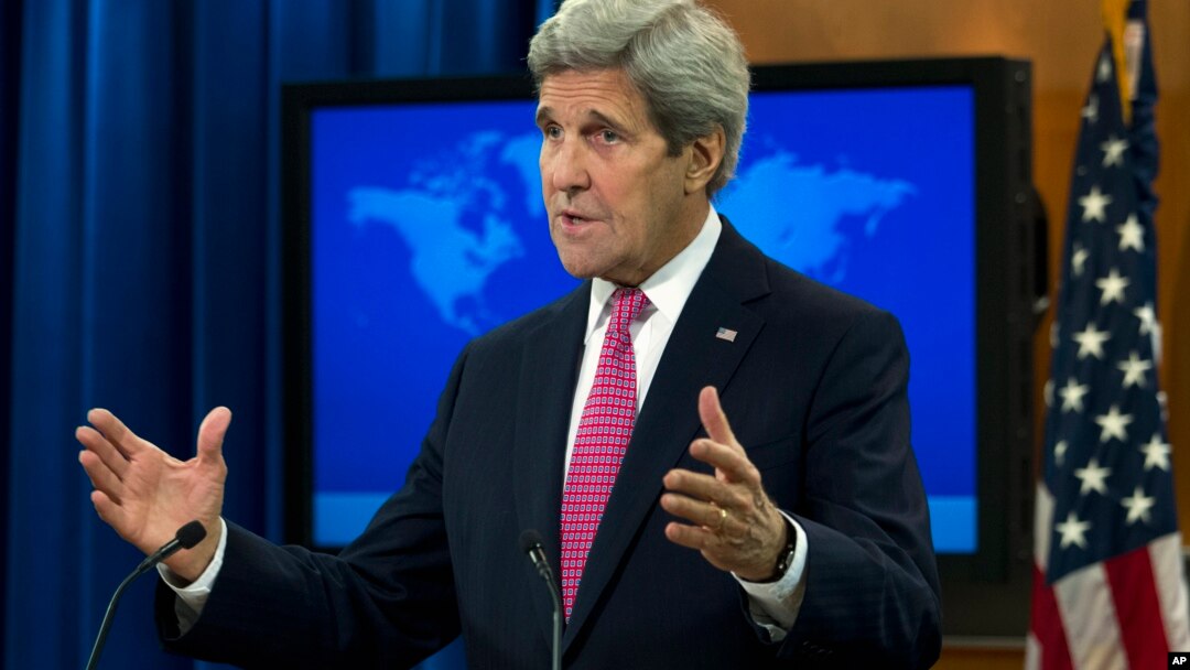 U.S. Secretary of State John Kerry presents the 2015 Country Reports on Human Rights Practices, at the State Department in Washington, April 13, 2016.