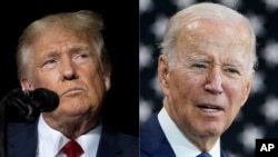 Rais wa Marekani Joe Biden (kulia) na Rais wa zamani Donald Trump